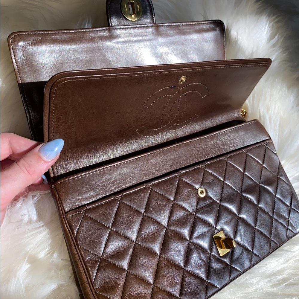 CHANEL Brown Quilted Leather Clutch